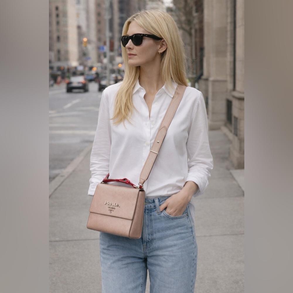 Prada Monochrome Saffiano Leather Shoulder Bag